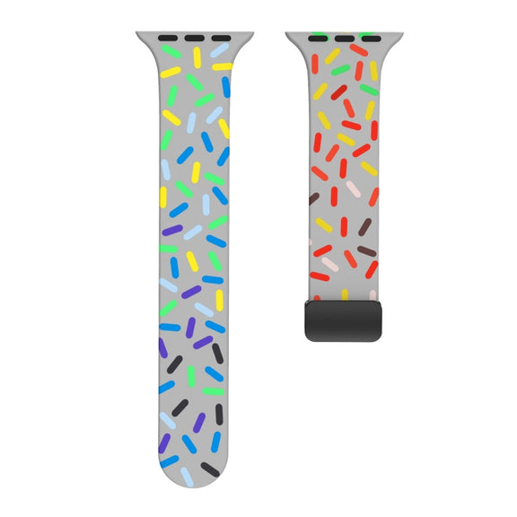 For Apple Watch 7 41mm Rainbow Dots Silicone Magnetic Black Buckle Watch Band(Gray)