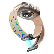 For Apple Watch 6 44mm Rainbow Dots Silicone Magnetic Black Buckle Watch Band(Pink)