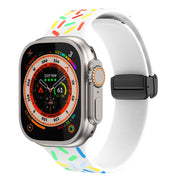 For Apple Watch 4 40mm Rainbow Dots Silicone Magnetic Black Buckle Watch Band(White)