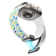 For Apple Watch 4 40mm Rainbow Dots Silicone Magnetic Black Buckle Watch Band(White)