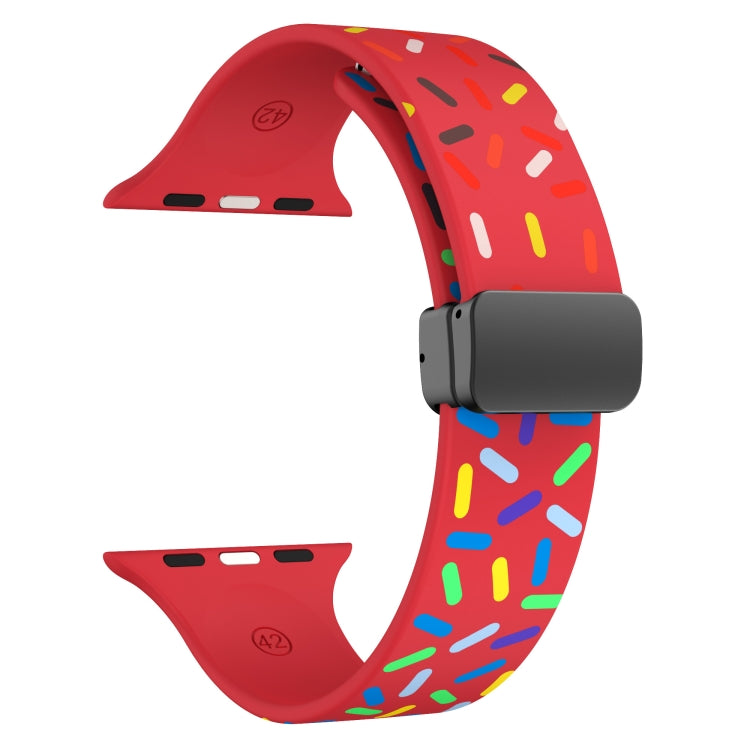 For Apple Watch 3 42mm Rainbow Dots Silicone Magnetic Black Buckle Watch Band(Red)