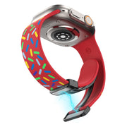 For Apple Watch 3 42mm Rainbow Dots Silicone Magnetic Black Buckle Watch Band(Red)