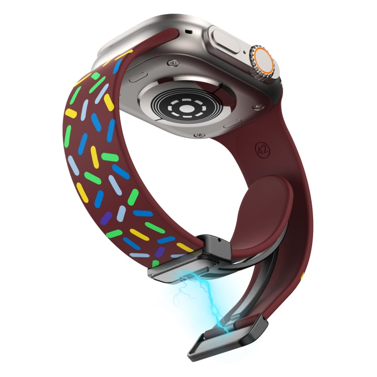 For Apple Watch 2 42mm Rainbow Dots Silicone Magnetic Black Buckle Watch Band(Wine)