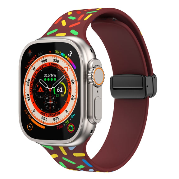 For Apple Watch 2 42mm Rainbow Dots Silicone Magnetic Black Buckle Watch Band(Wine)