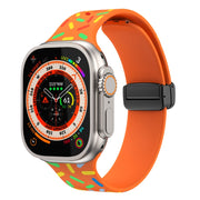 For Apple Watch 38mm Rainbow Dots Silicone Magnetic Black Buckle Watch Band(Orange)
