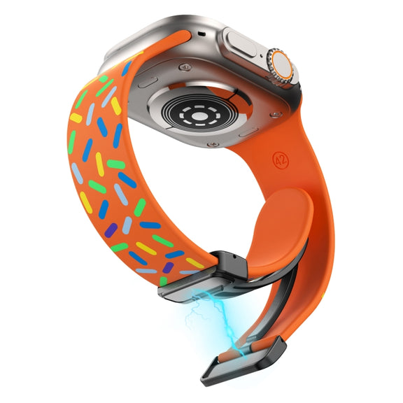 For Apple Watch 38mm Rainbow Dots Silicone Magnetic Black Buckle Watch Band(Orange)