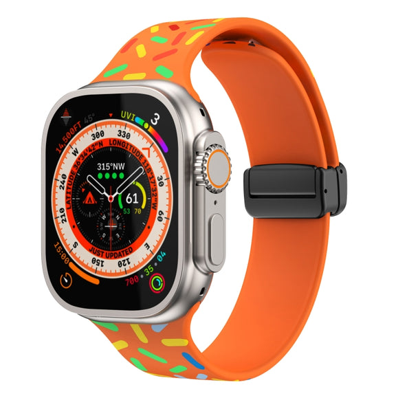 For Apple Watch 38mm Rainbow Dots Silicone Magnetic Black Buckle Watch Band(Orange)