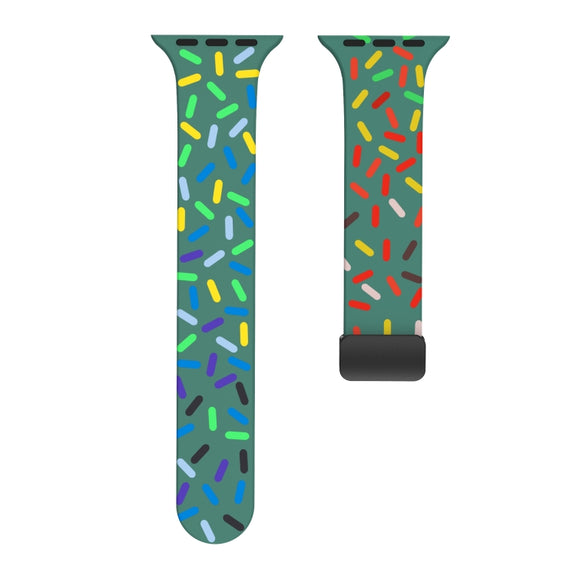 For Apple Watch 38mm Rainbow Dots Silicone Magnetic Black Buckle Watch Band(Green)
