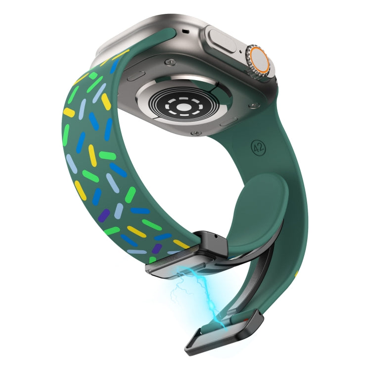 For Apple Watch 38mm Rainbow Dots Silicone Magnetic Black Buckle Watch Band(Green)
