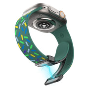 For Apple Watch 38mm Rainbow Dots Silicone Magnetic Black Buckle Watch Band(Green)
