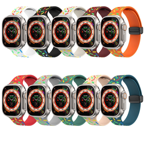 For Apple Watch 4 40mm Rainbow Dots Silicone Magnetic Black Buckle Watch Band(White)