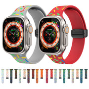 For Apple Watch 4 40mm Rainbow Dots Silicone Magnetic Black Buckle Watch Band(White)