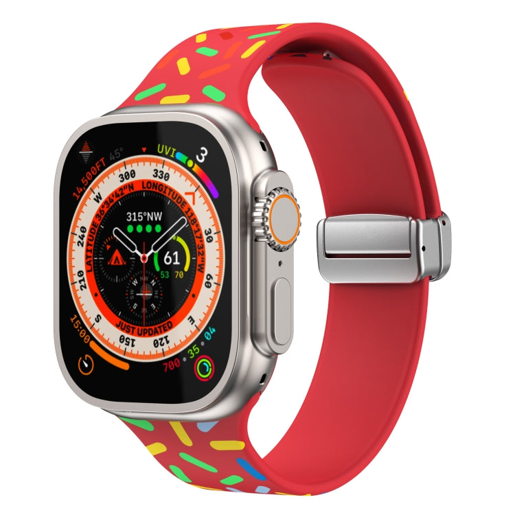 For Apple Watch Ultra 49mm Rainbow Dots Silicone Magnetic Buckle Watch Band(Red)