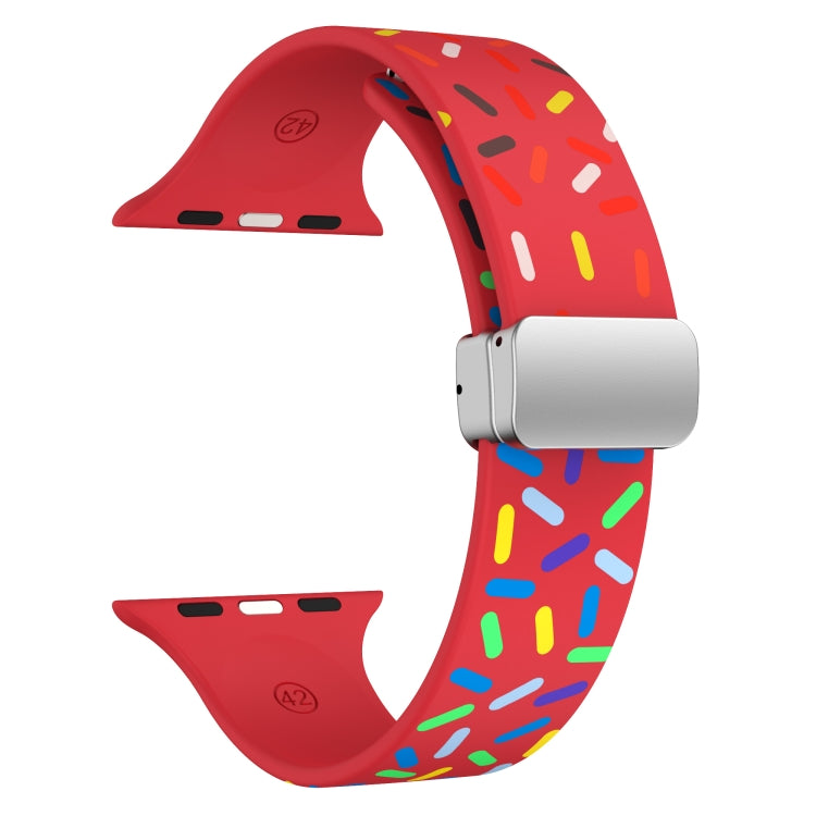 For Apple Watch Ultra 49mm Rainbow Dots Silicone Magnetic Buckle Watch Band(Red)