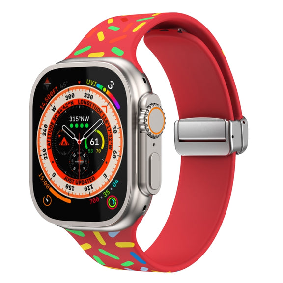 For Apple Watch Ultra 49mm Rainbow Dots Silicone Magnetic Buckle Watch Band(Red)