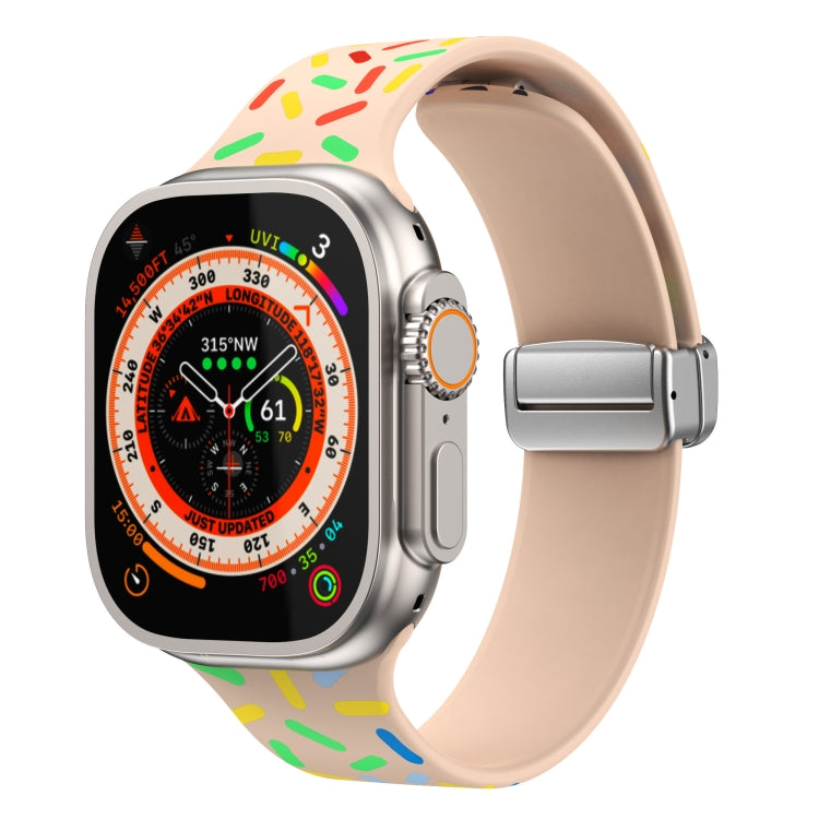 For Apple Watch SE 2022 44mm Rainbow Dots Silicone Magnetic Buckle Watch Band(Pink)