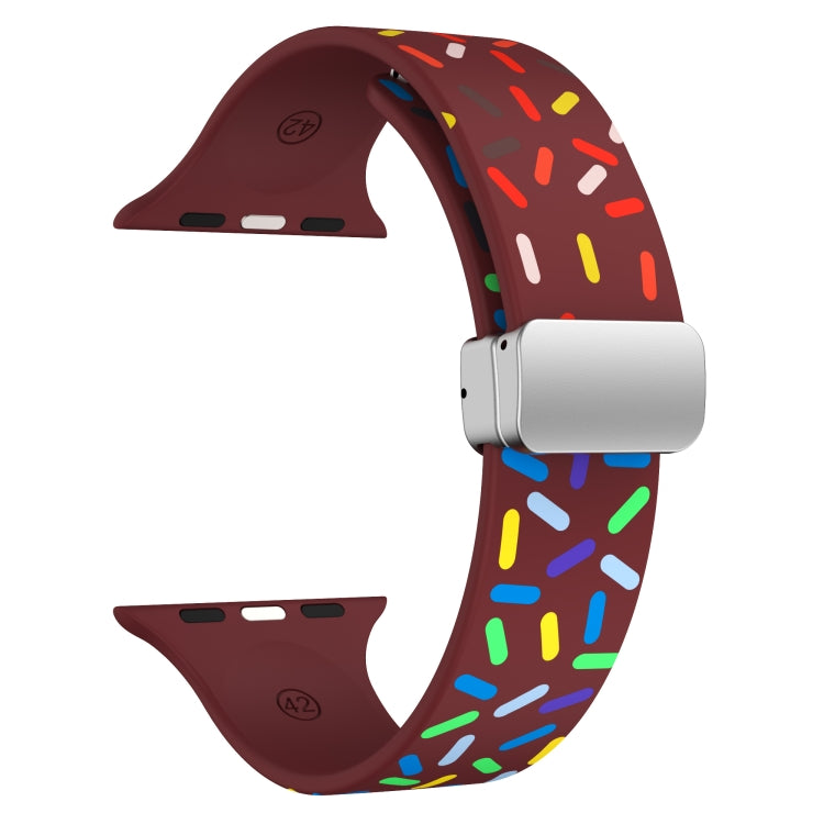 For Apple Watch 7 41mm Rainbow Dots Silicone Magnetic Buckle Watch Band(Wine)