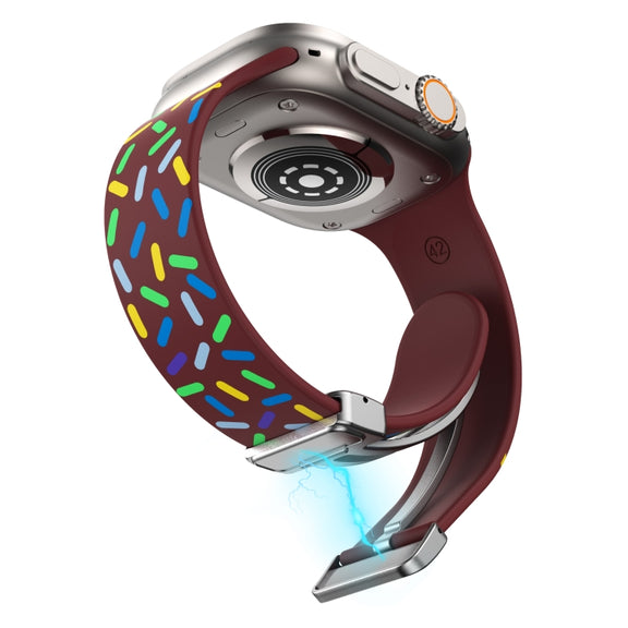 For Apple Watch 7 41mm Rainbow Dots Silicone Magnetic Buckle Watch Band(Wine)