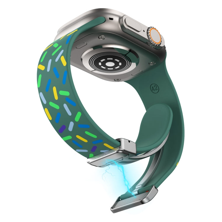 For Apple Watch 7 41mm Rainbow Dots Silicone Magnetic Buckle Watch Band(Green)