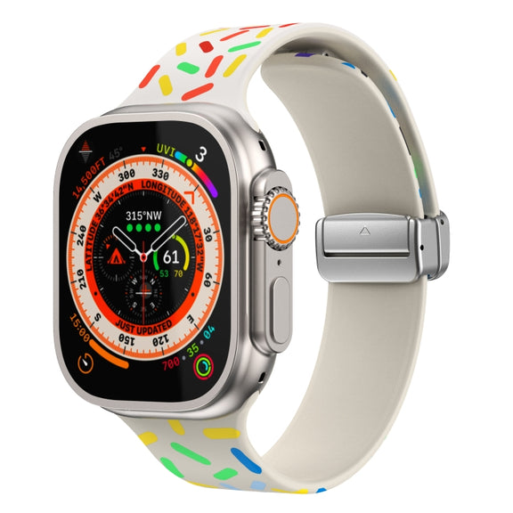 For Apple Watch SE 40mm Rainbow Dots Silicone Magnetic Buckle Watch Band(Starlight Color)