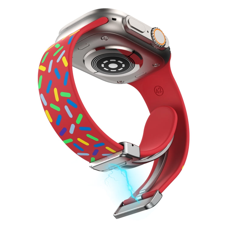 For Apple Watch 5 40mm Rainbow Dots Silicone Magnetic Buckle Watch Band(Red)