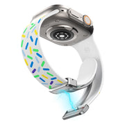 For Apple Watch 42mm Rainbow Dots Silicone Magnetic Buckle Watch Band(White)