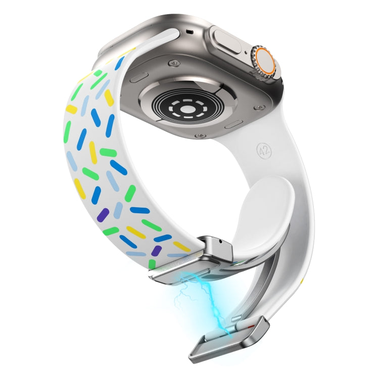 For Apple Watch 42mm Rainbow Dots Silicone Magnetic Buckle Watch Band(White)