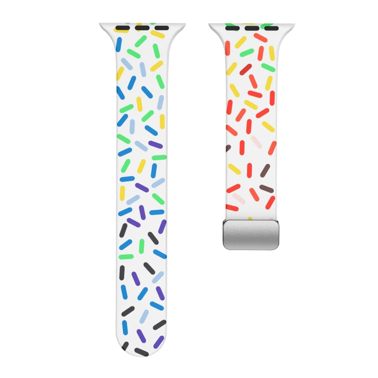 For Apple Watch 42mm Rainbow Dots Silicone Magnetic Buckle Watch Band(White)