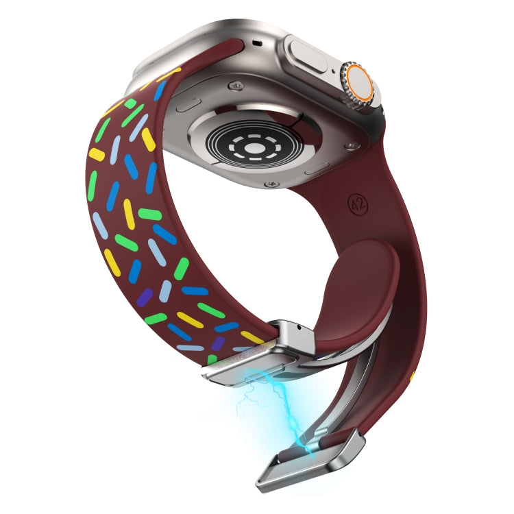 For Apple Watch 42mm Rainbow Dots Silicone Magnetic Buckle Watch Band(Wine)