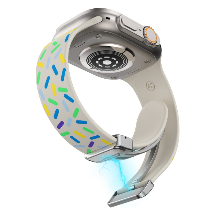 For Apple Watch 42mm Rainbow Dots Silicone Magnetic Buckle Watch Band(Starlight Color)