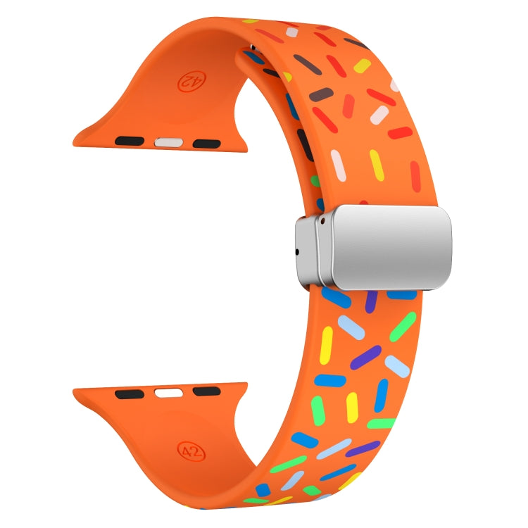 For Apple Watch 38mm Rainbow Dots Silicone Magnetic Buckle Watch Band(Orange)
