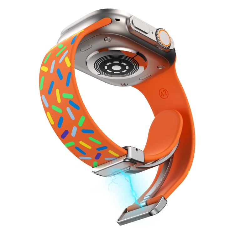 For Apple Watch 38mm Rainbow Dots Silicone Magnetic Buckle Watch Band(Orange)