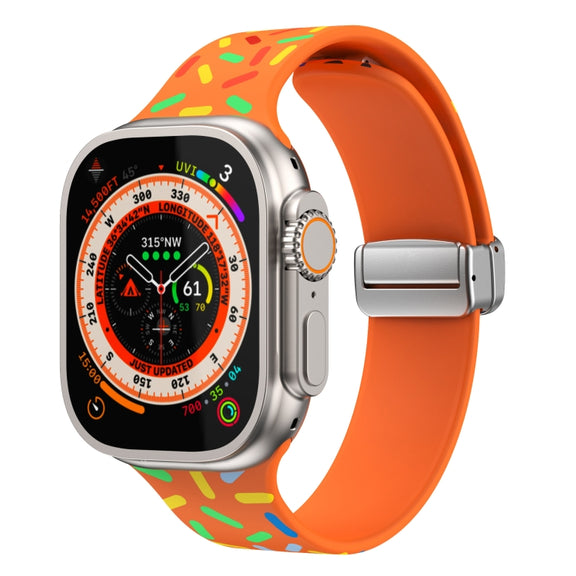 For Apple Watch 38mm Rainbow Dots Silicone Magnetic Buckle Watch Band(Orange)