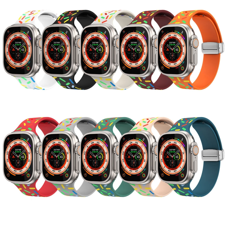 For Apple Watch 38mm Rainbow Dots Silicone Magnetic Buckle Watch Band(White)