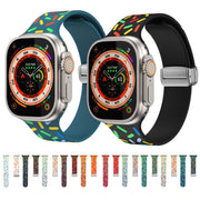 For Apple Watch 38mm Rainbow Dots Silicone Magnetic Buckle Watch Band(White)