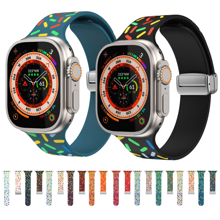 For Apple Watch 38mm Rainbow Dots Silicone Magnetic Buckle Watch Band(White)
