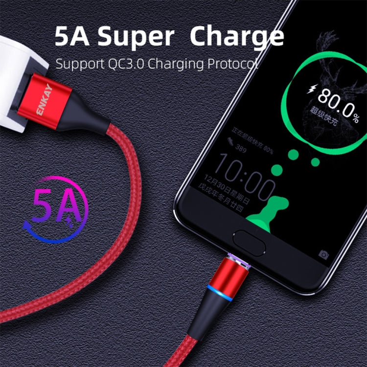 ENKAY 2 in 1 5A USB to Type-C + 8 Pin Magnetic Fast Charging Data Cable with LED Light, Length: 1m(Black)