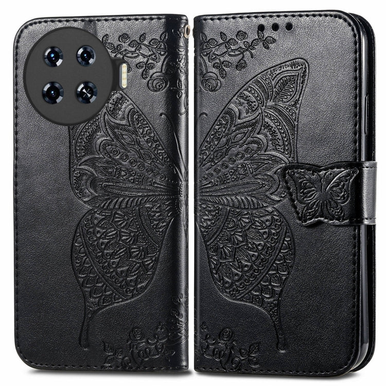 For Tecno Spark 20 Pro+ Butterfly Love Flower Embossed Leather Phone Case(Black)
