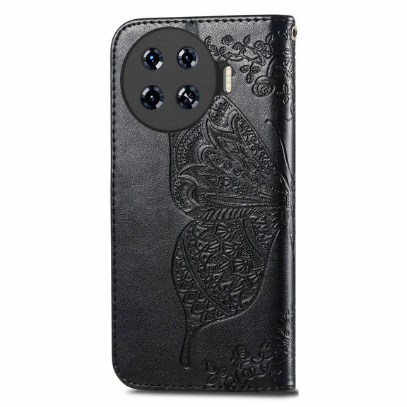 For Tecno Spark 20 Pro+ Butterfly Love Flower Embossed Leather Phone Case(Black)