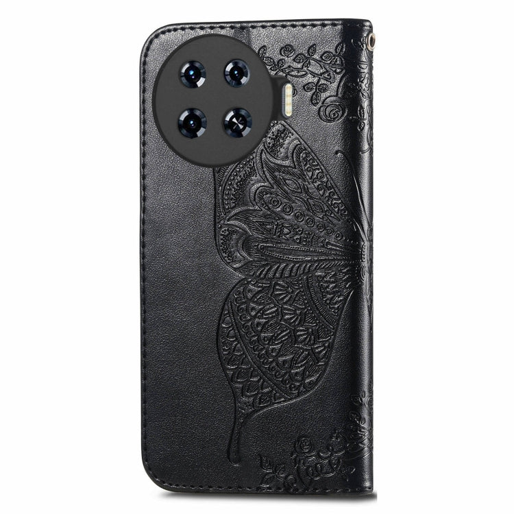 For Tecno Spark 20 Pro+ Butterfly Love Flower Embossed Leather Phone Case(Black)