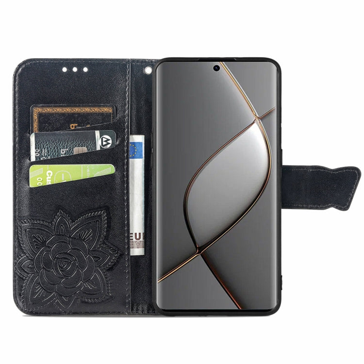 For Tecno Spark 20 Pro+ Butterfly Love Flower Embossed Leather Phone Case(Black)
