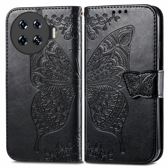 For Tecno Spark 20 Pro+ Butterfly Love Flower Embossed Leather Phone Case(Black)