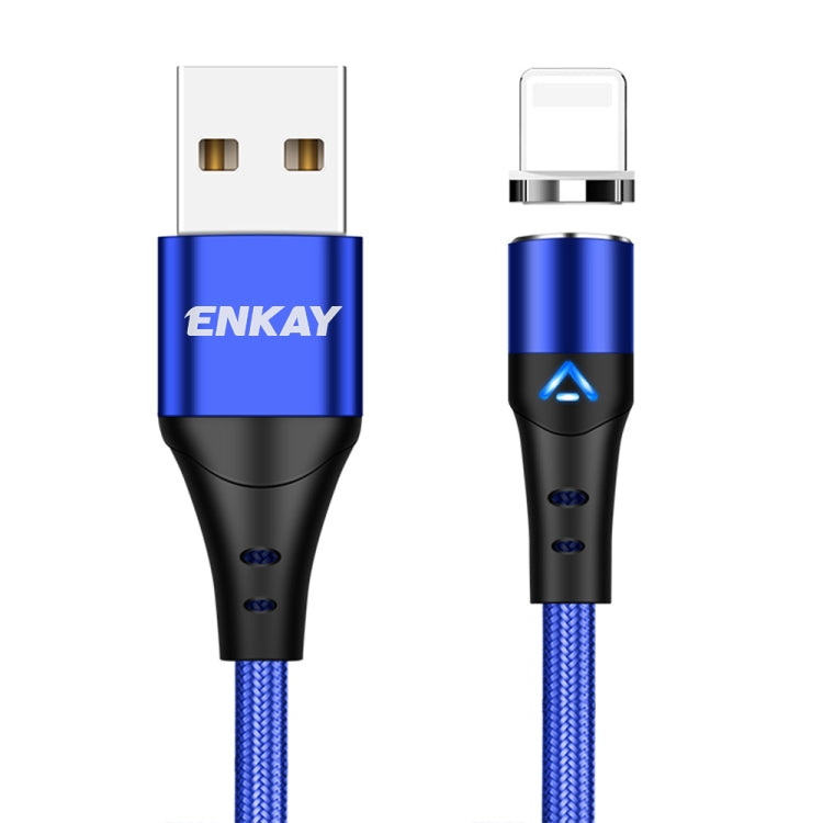 ENKAY 3A USB to 8 Pin Magnetic Fast Charging Data Cable with LED Light, Length:1m(Blue)
