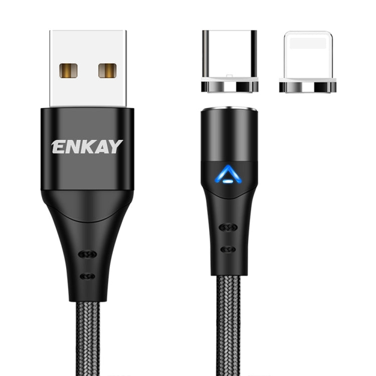 ENKAY 2 in 1 3A USB to 8 Pin + Type-C Magnetic Fast Charging Data Cable, Length:1m(Black)