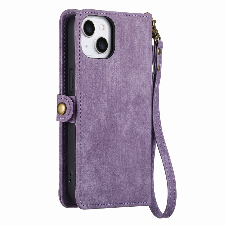 For iPhone 14 Pro Max Geometric Zipper Wallet Side Buckle Leather Phone Case(Purple)