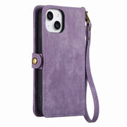 For iPhone 14 Pro Max Geometric Zipper Wallet Side Buckle Leather Phone Case(Purple)