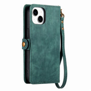 For iPhone 14 Pro Max Geometric Zipper Wallet Side Buckle Leather Phone Case(Green)