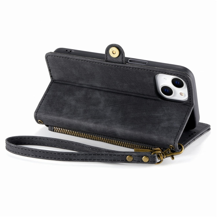 For iPhone 13 Geometric Zipper Wallet Side Buckle Leather Phone Case(Black)