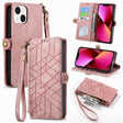 For iPhone 13 Geometric Zipper Wallet Side Buckle Leather Phone Case(Pink) - free shipping - PMC TechLife - Order now!
