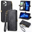 For iPhone 13 Pro Geometric Zipper Wallet Side Buckle Leather Phone Case(Black) - free shipping - PMC TechLife - Order now!